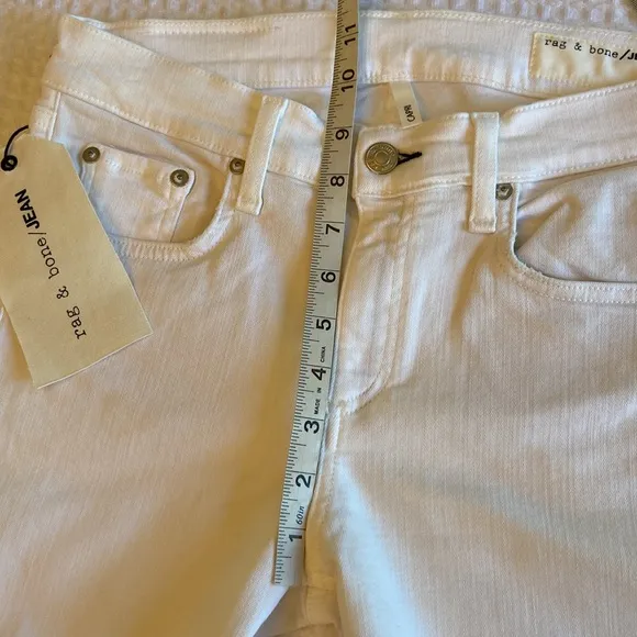 NEW! rag &amp; bone Size 29 Crop White Denim Jeans Distressed With Holes Skinny
