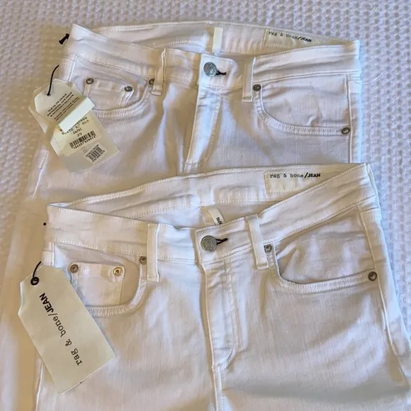 NEW! rag &amp; bone Size 29 Crop White Denim Jeans Distressed With Holes Skinny