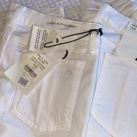 NEW! rag &amp; bone Size 29 Crop White Denim Jeans Distressed With Holes Skinny