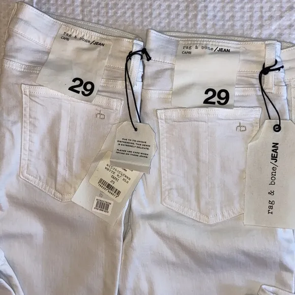 NEW! rag &amp; bone Size 29 Crop White Denim Jeans Distressed With Holes Skinny