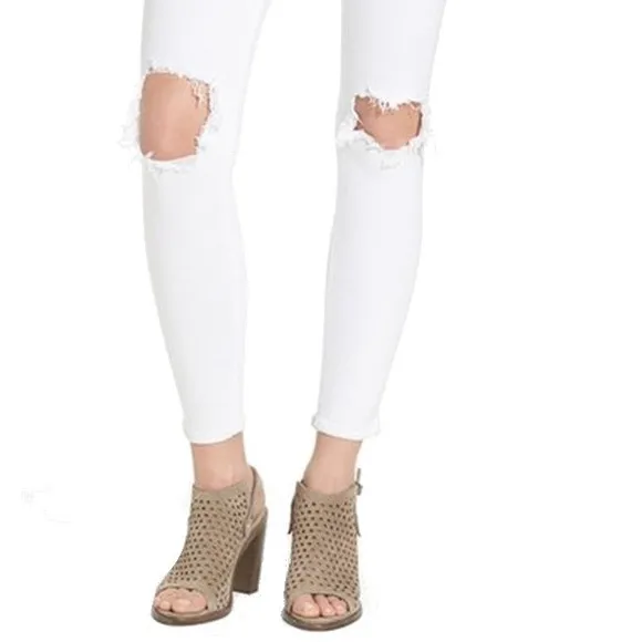 NEW! rag &amp; bone Size 29 Crop White Denim Jeans Distressed With Holes Skinny