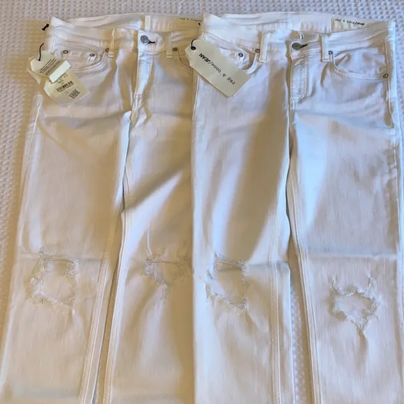 NEW! rag &amp; bone Size 29 Crop White Denim Jeans Distressed With Holes Skinny