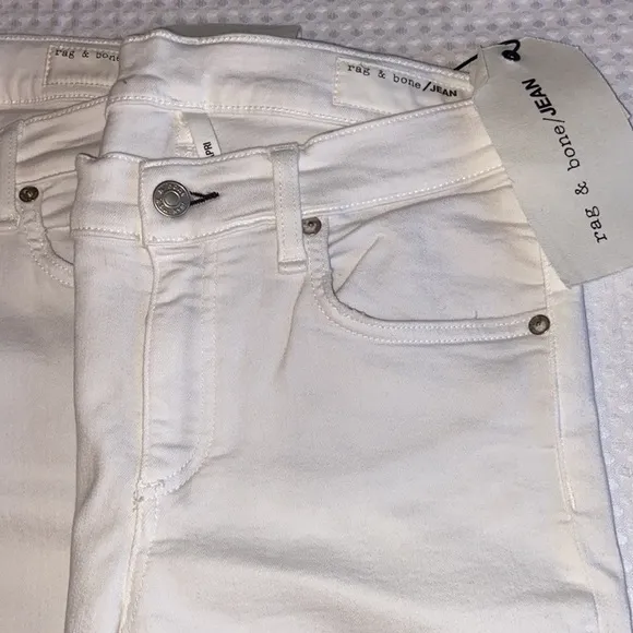 NEW! rag &amp; bone Size 29 Crop White Denim Jeans Distressed With Holes Skinny