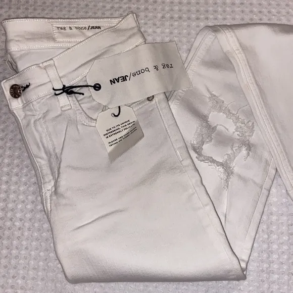 NEW! rag &amp; bone Size 29 Crop White Denim Jeans Distressed With Holes Skinny