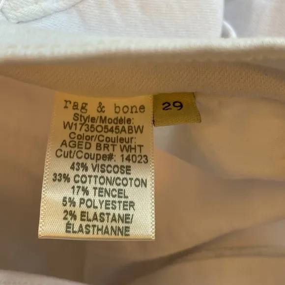 NEW! rag &amp; bone Size 29 White Dre Carpenter Boyfriend Straight Leg Denim Jeans