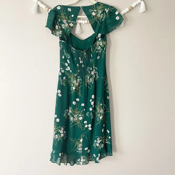 NEW Reformation Rosi Sweetheart Dress Floral Lined Open Back Green Size 8