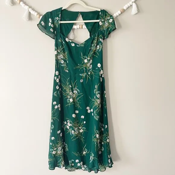 NEW Reformation Rosi Sweetheart Dress Floral Lined Open Back Green Size 8