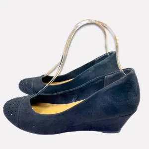 New Seychelles Black Suede with Black Stones wedge slip on Womens shoes size 7