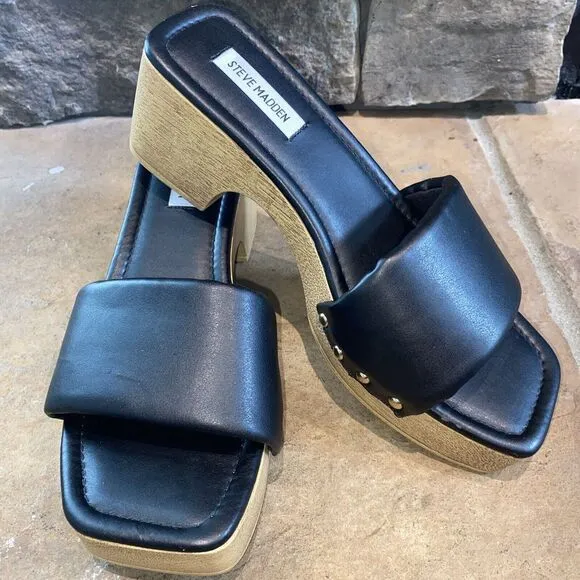 New Steve Madden  Chana Woody Platform slide Sandals sz‎ 9