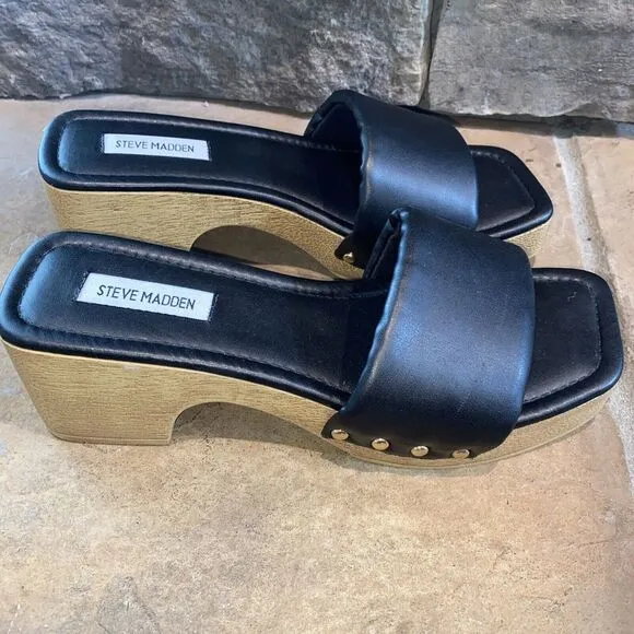 New Steve Madden  Chana Woody Platform slide Sandals sz‎ 9