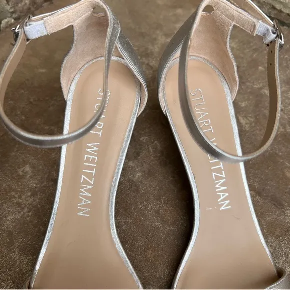 NEW Stuart Weitzman Leather Kitten Heel Sandals Sz 8.5