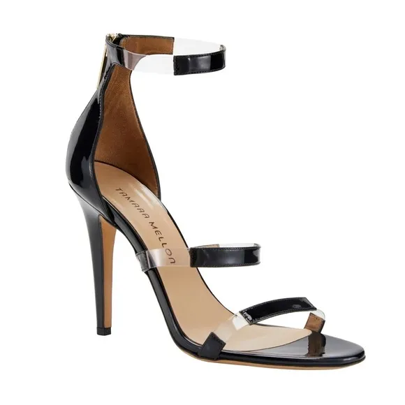 New! Tamara Mellon black frontline 105 sandals. Heel 4”