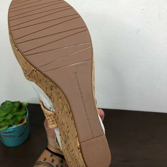 NEW VANELI Eleni Natural Cork Wedge Sandals Gold Buckle Open Toe Heels Size 11M