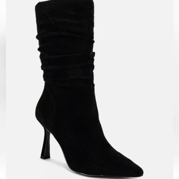 New w/o Box Steve Madden Jessamy Genuine Suede Pointy Toe Scrunch Dress Boots