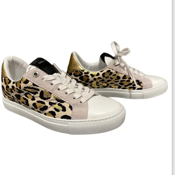 New Zadig &amp; Voltaire Gold Cheetah leather Sneakers