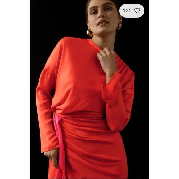NEW Anthropologie Essentiel Antwerp Estelle Asymmetrical Draped Midi Dress Sze 2