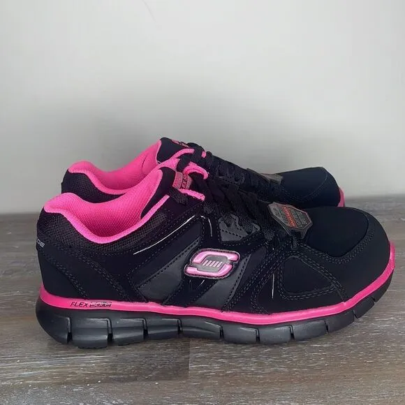 NEW IN BOX- Skeckers Work Alloy Toe Slip Resistant Work Shoes 6.5 Black/Pink