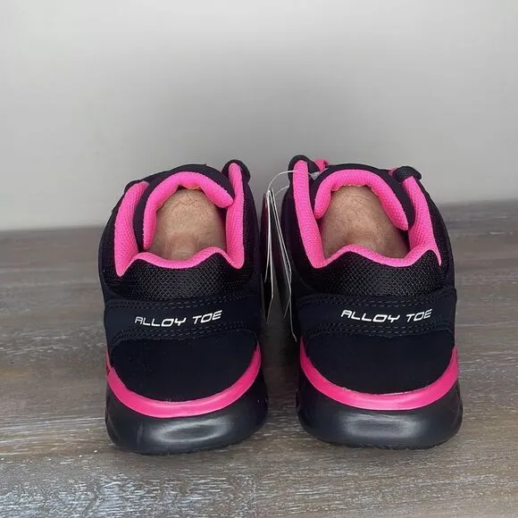 NEW IN BOX- Skeckers Work Alloy Toe Slip Resistant Work Shoes 6.5 Black/Pink