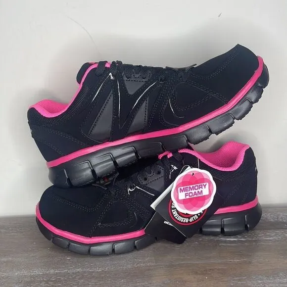 NEW IN BOX- Skeckers Work Alloy Toe Slip Resistant Work Shoes 6.5 Black/Pink