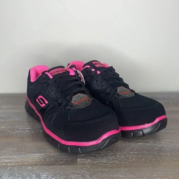 NEW IN BOX- Skeckers Work Alloy Toe Slip Resistant Work Shoes 6.5 Black/Pink