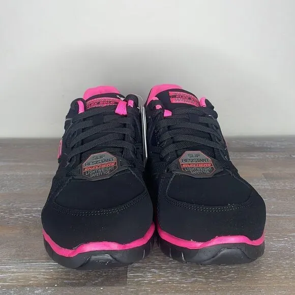 NEW IN BOX- Skeckers Work Alloy Toe Slip Resistant Work Shoes 6.5 Black/Pink