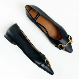ÁNGEL ALARCÓN Black Macy Pointed Toe Ballet Flat Size 37 US 6.5 Horsebit Shoes