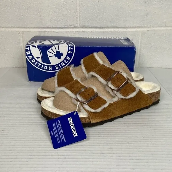 NIB Birkenstock Arizona Shearling Mink Regular Fit EU42 1001128 Suede‎ Leather