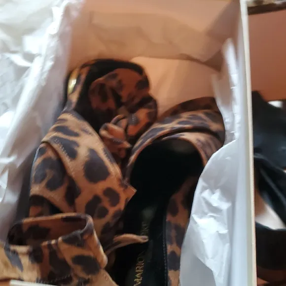 Nib Leopard Print Women's Sandals With Golden Heels