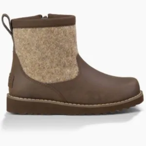NIB UGG Bayson Boots Wool Waterproof Leather Brown Kids Sz 4 Winter Snow Warm