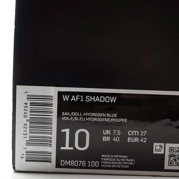 Nike Air Force 1 Shadow Patchwork Sail Hydrogen Blue DM8076-100 Womens Size 10