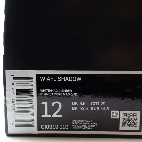 Nike Air Force 1 Shadow White Magic Ember Shoes Womens 12 CI0919-110 Mens 10.5