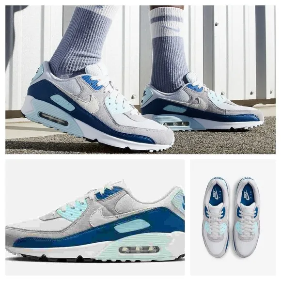 Nike Air Max 90 Sneakers Size 10 Glacier Blue &amp; Platinum White Mens
