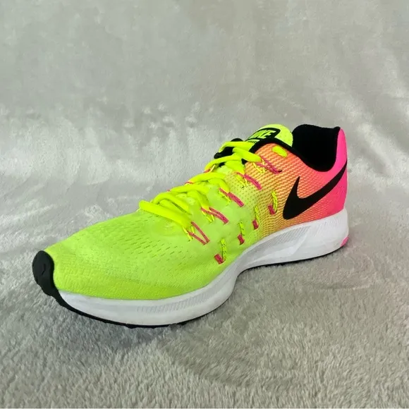 Nike Air Zoom Pegasu 33 Mens Running Shoes Size 9 Yellow Pink Sneakers NEW