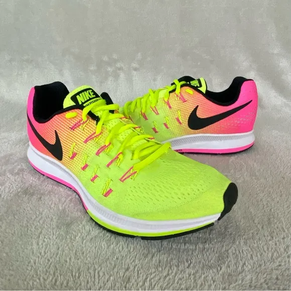 Nike Air Zoom Pegasu 33 Mens Running Shoes Size 9 Yellow Pink Sneakers NEW