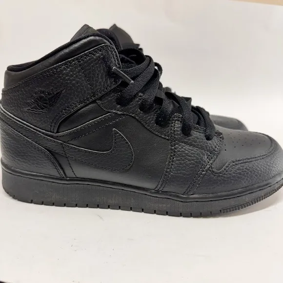 Nike Boys Air Jordan 1 Mid 554725-091 Black Basketball Shoes Sneakers Size 7Y