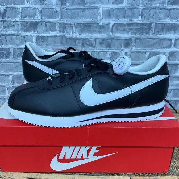 Nike Cortez Basic Leather‎ 06 Black White Running Shoes 316418-012 Mens Size 13