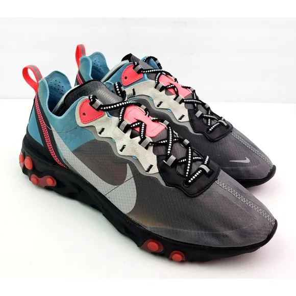 Nike React Element 87 Mens Size 11 Black Cool Gray Blue Running Sneaker Shoes