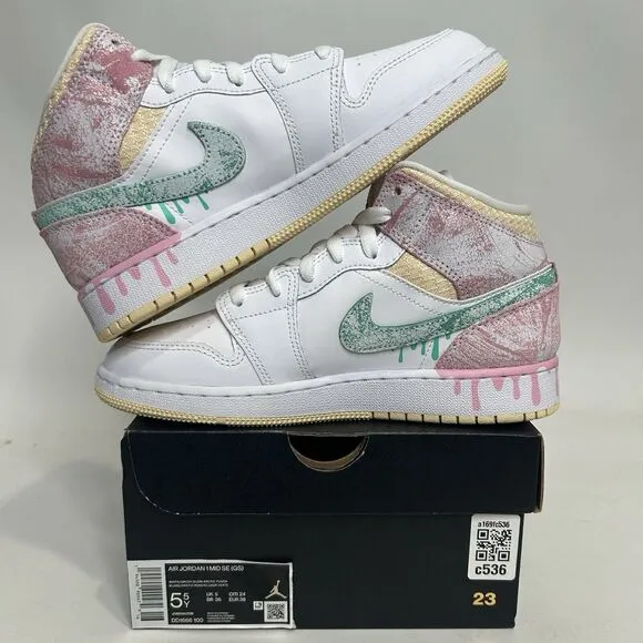 Nike Shoes Air Jordan 1 Mid SE GS “Ice Cream/Paint Drip” 2024