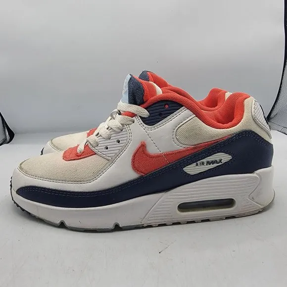 Nike Womens 8.5 Air Max 90 USA White Red Denim Blue GS Shoes DJ5177-100