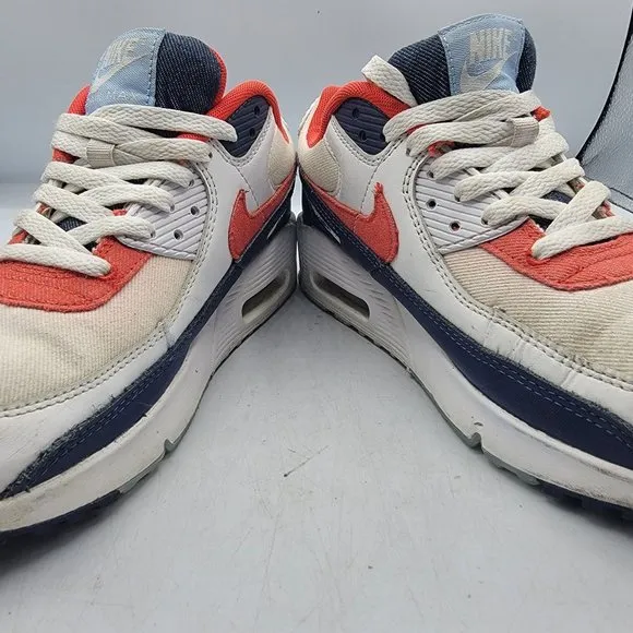 Nike Womens 8.5 Air Max 90 USA White Red Denim Blue GS Shoes DJ5177-100