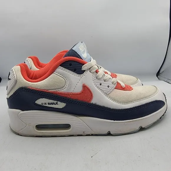 Nike Womens 8.5 Air Max 90 USA White Red Denim Blue GS Shoes DJ5177-100