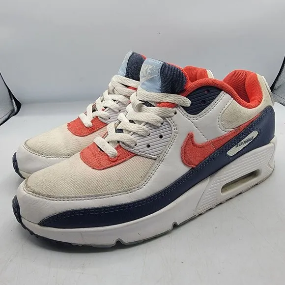 Nike Womens 8.5 Air Max 90 USA White Red Denim Blue GS Shoes DJ5177-100