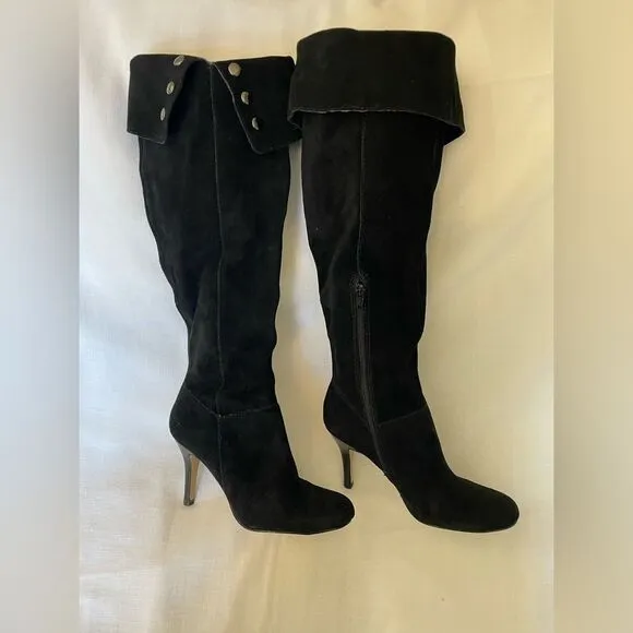 Nine West Alexis Black Suede Over the Knee Folded Boots Size 6.5