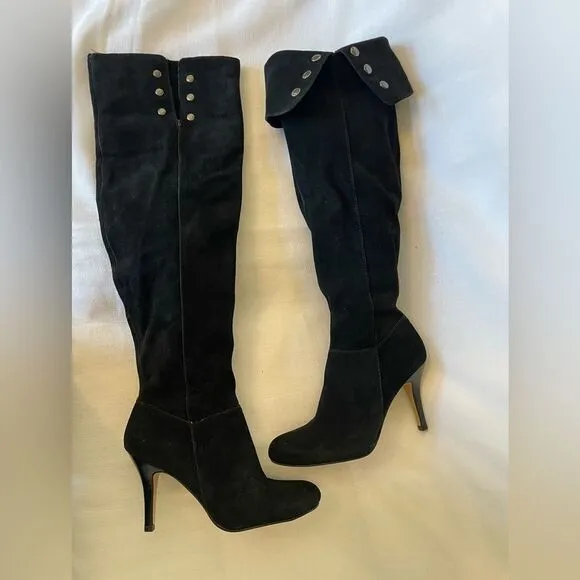 Nine West Alexis Black Suede Over the Knee Folded Boots Size 6.5