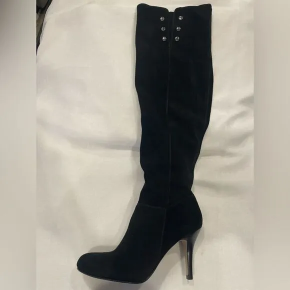 Nine West Alexis Black Suede Over the Knee Folded Boots Size 6.5