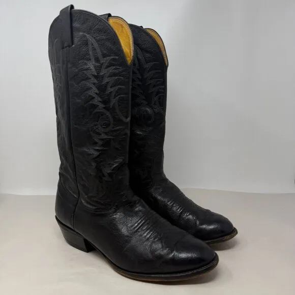 Nocona Western Boots Mens 8.5 Embroidered Black Leather Cowboy Pointed Toe Ranch