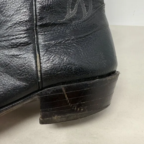 Nocona Western Boots Mens 8.5 Embroidered Black Leather Cowboy Pointed Toe Ranch
