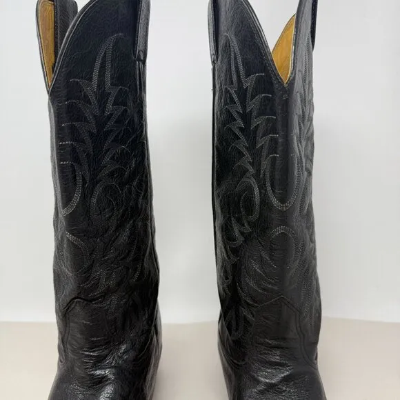Nocona Western Boots Mens 8.5 Embroidered Black Leather Cowboy Pointed Toe Ranch