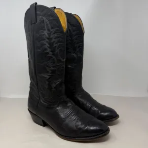 Nocona Western Boots Mens 8.5 Embroidered Black Leather Cowboy Pointed Toe Ranch