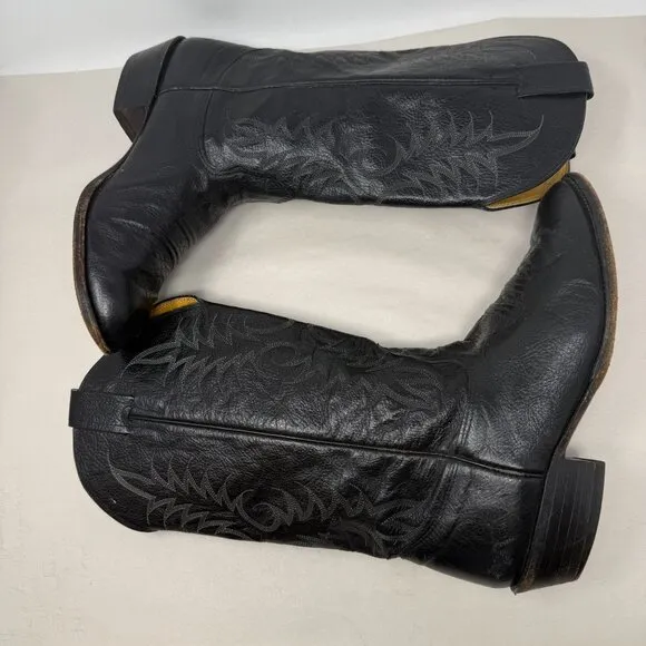 Nocona Western Boots Mens 8.5 Embroidered Black Leather Cowboy Pointed Toe Ranch